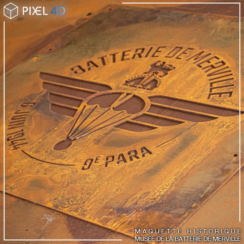logo musee merville integre maquette 3d aluminium tactile patrimoine design exterieur accessibilite metal 3d industrie communication visuelle